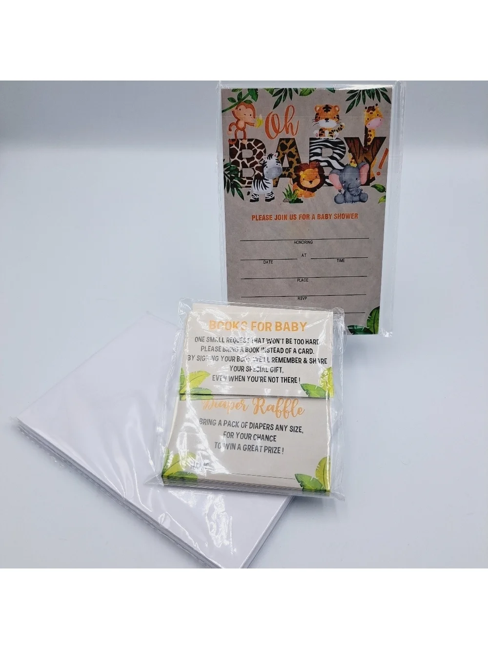 25 Safari Themed Baby Shower Invites Envelopes Diaper Book Request Gender Reveal